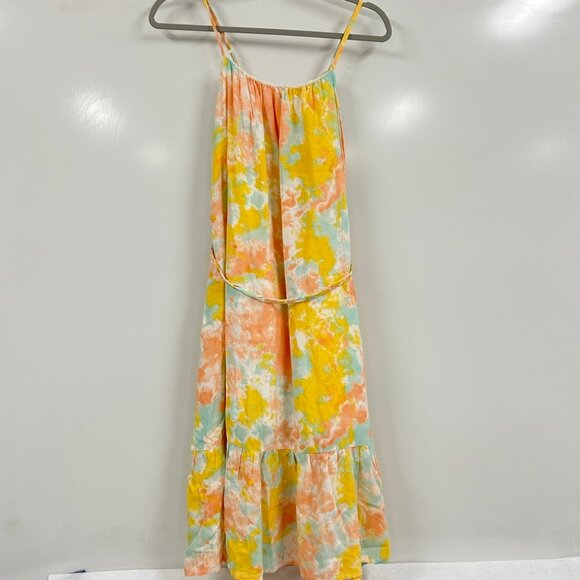 Blue Rain Dresses & Skirts - Watercolor Midi Dress Medium Tie Waist Spaghetti Strap Pastel Boho Summer